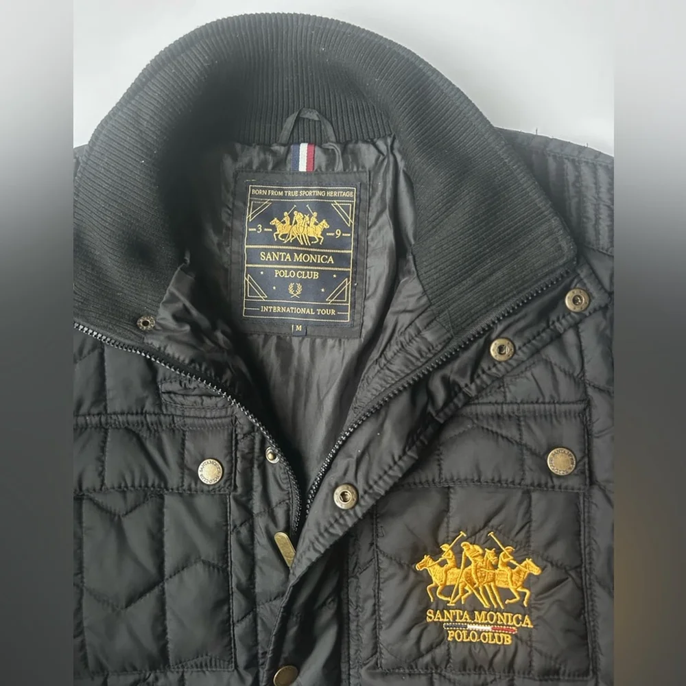 l Santa Monica Polo Club Quilted Jacket Black | Equestrian Style | Medium